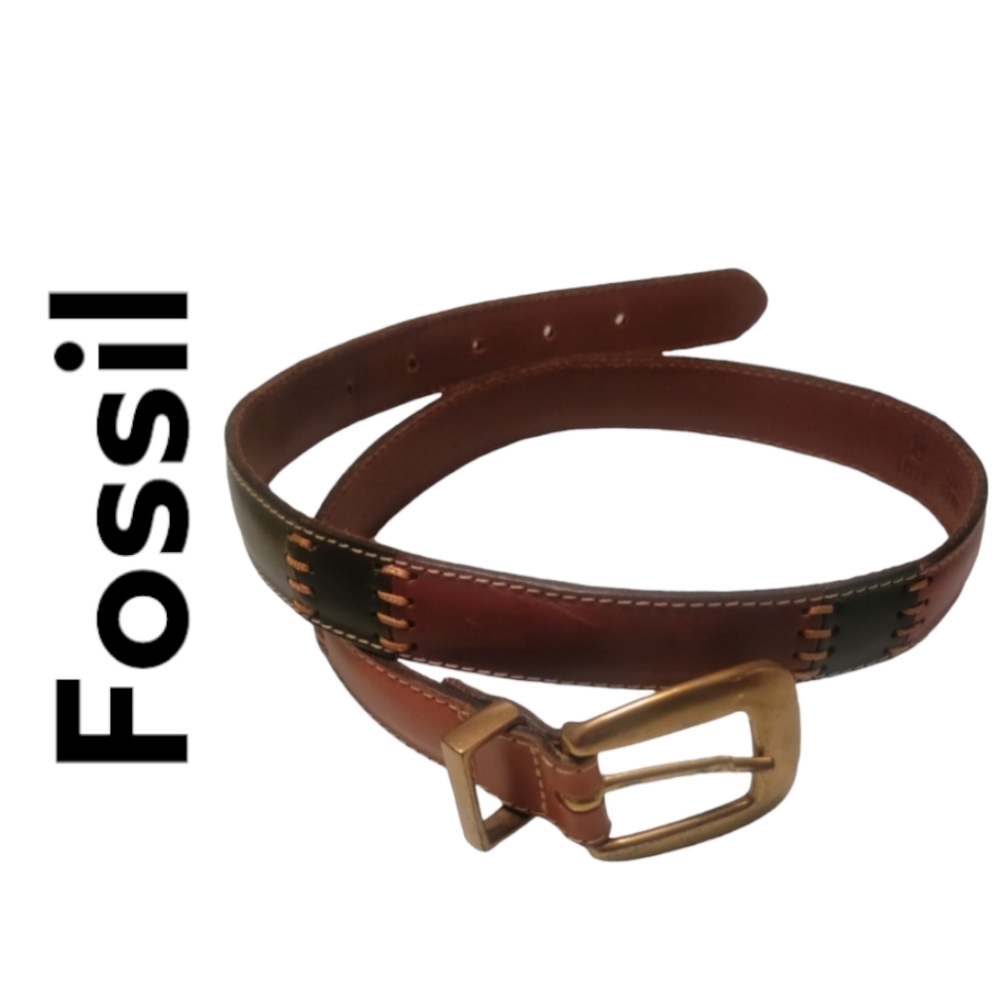 Fossil Colorful Stitched Leather Belt Women's Size M